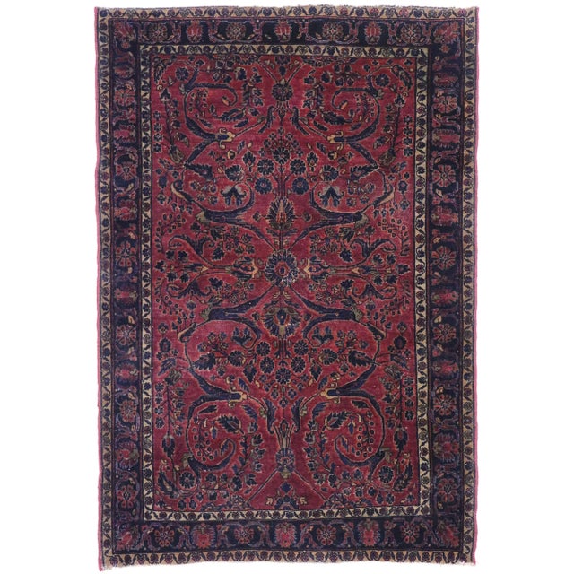 Early 20th Century Antique Persian Sarouk Rug, 03'05 X 04'11 For Sale - Image 9 of 9