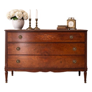 Antique Inlaid Mahogany Three-Drawer Dresser With Original Patina For Sale