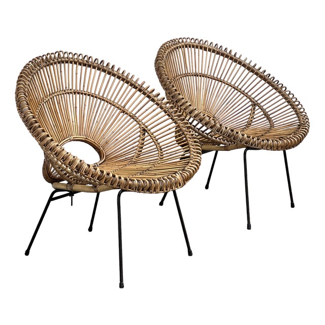 Rattan Soleil Model Armchairs attributed to Janine Abraham & Dirk Jan Rol, 1970s, Set of 2 For Sale