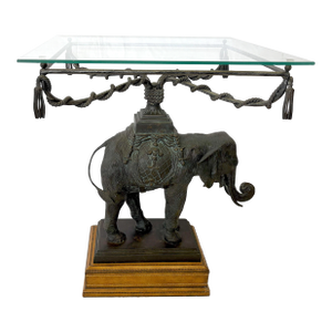 Vintage Maitland-Smith Bronze Elephant Side Table With Glass Top