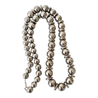 Vintage Sterling Silver Native American Beaded Necklace For Sale