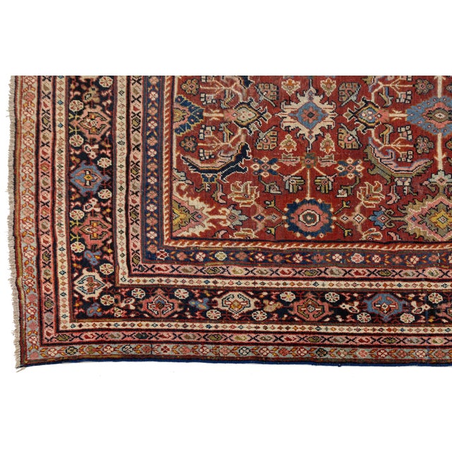 1940s Red Vintage Persian Mahal Wool Rug – Authentic Hand-Knotted Large Scale Floral For Sale - Image 5 of 10