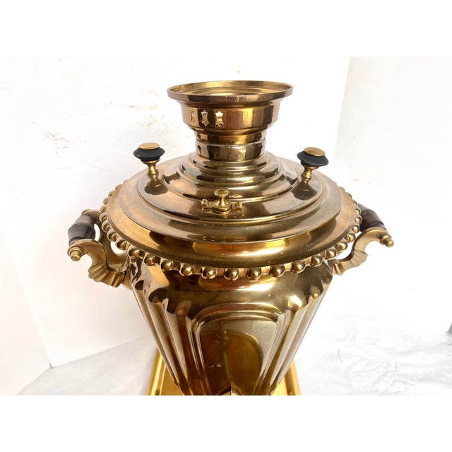 Antique Early 1900s Russian Brass Samovar and Tray For Sale - Image 10 of 13