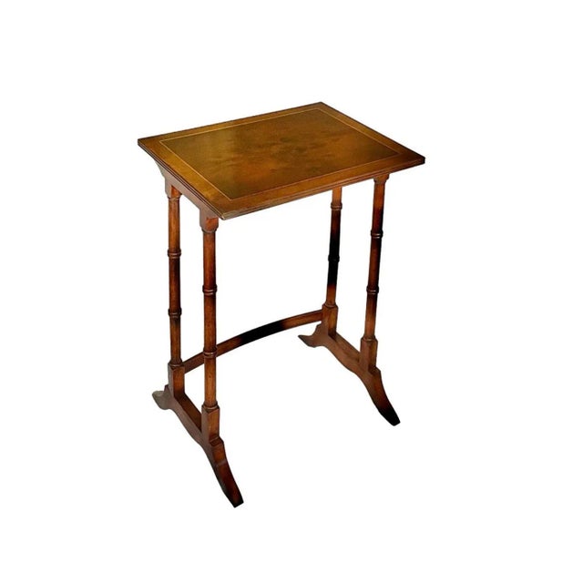 Brown Late 20th Century Vintage Inlaid Burr Yew and Mahogany Faux Bamboo Nesting Tables - Set of Three For Sale - Image 8 of 10