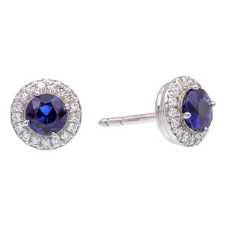 Tiffany & Co. Platinum Soleste Halo Round Sapphire and Diamond Stud Earrings 1ct, A Pair For Sale