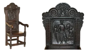 Antique Hand-Carved Richard the Lionheart Throne Armchair, 1615