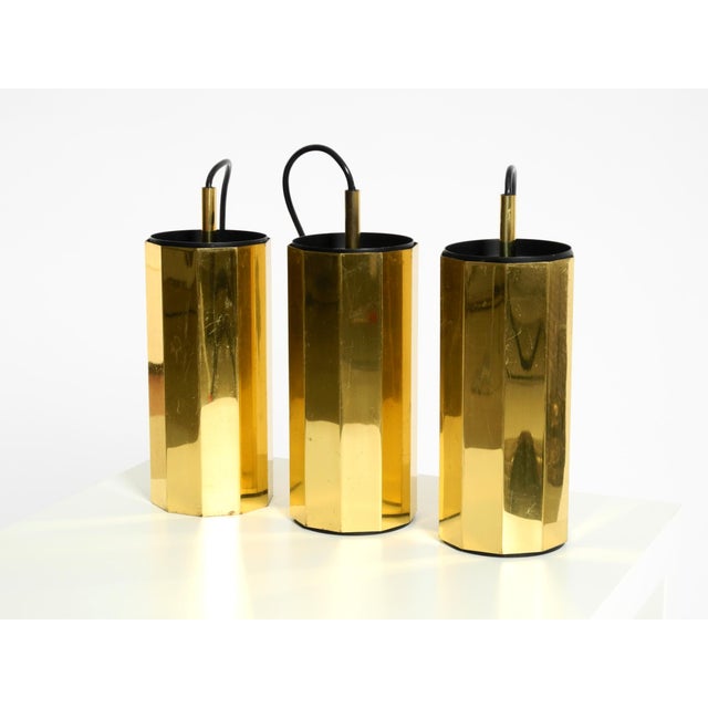Mid-Century Modern Large Decagonal Brass Pendant Lamps, 1960s, Set of 3 For Sale - Image 3 of 18