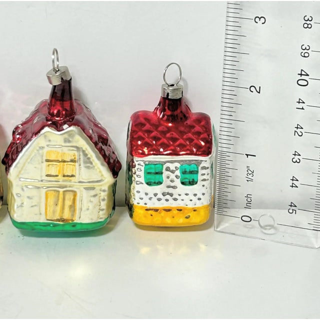1950s European Cottage House Glass Christmas Ornaments – Hand Painted – Set of 6 For Sale - Image 4 of 12
