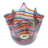 1980s Murano Campanella Italy Art Glass Spiral Swirl Filigrana Fazzoletto 4 3/4" Vase For Sale