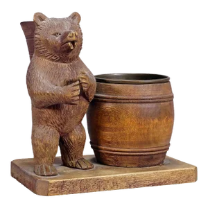 A Wooden Carved Black Forest Bear Desk Set ca. 1920s