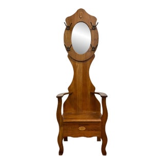 Antique Arts and Crafts Style American Oak Hall Tree With Mirror and Storage For Sale