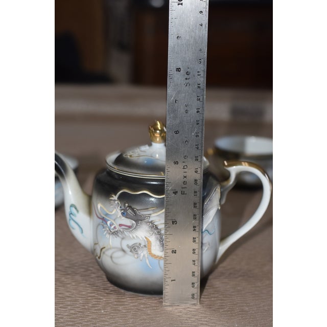 Vintage Japanese Satsuma Moriage Dragonware Raised Blue Eye Dragon 17 Piece Tea Set For Sale - Image 10 of 12