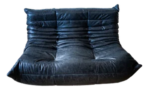 Black Leather Togo 2-Seater Sofa by Michel Ducaroy for Ligne Roset