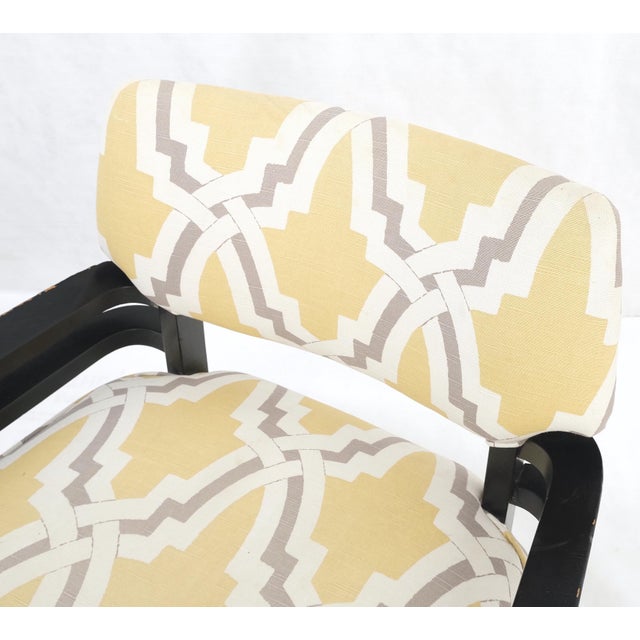 James Mont Pair of Mid-Century Modern Black Lacquer Abstract Fabric Lounge Chairs AS IS For Sale - Image 4 of 14