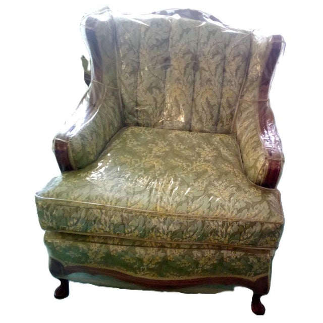 French-Provincial Wingback Armchair (Matches Couch) For Sale - Image 4 of 6