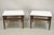 Vintage Mid Century Modern Walnut Base Laminate Top Low Side Tables - a Pair. Item features a nice low form, white...