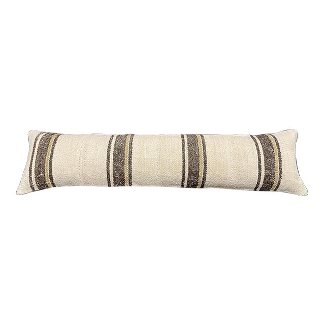 Turkish Hemp Pillow Cushion Natural Beige Brown Cushion Cover 12"x46" For Sale