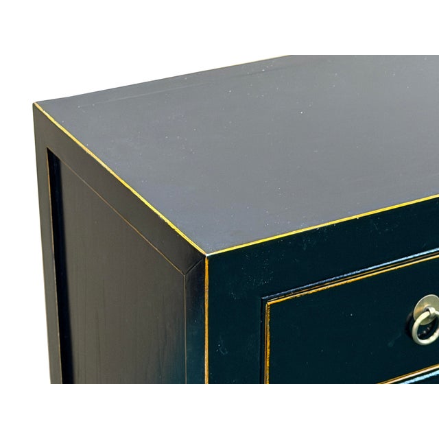 Black Oriental Black Lacquer 3 Drawers MoonFace Console Credenza Sideboard For Sale - Image 8 of 15