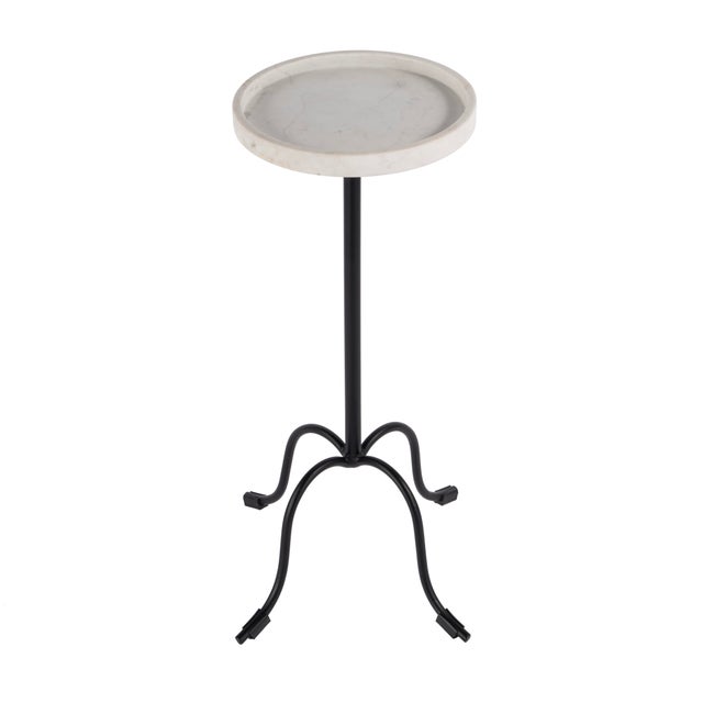 Traditional Berlin 10 in. W Round Marble and Iron Side Table, Metalworks For Sale - Image 3 of 7