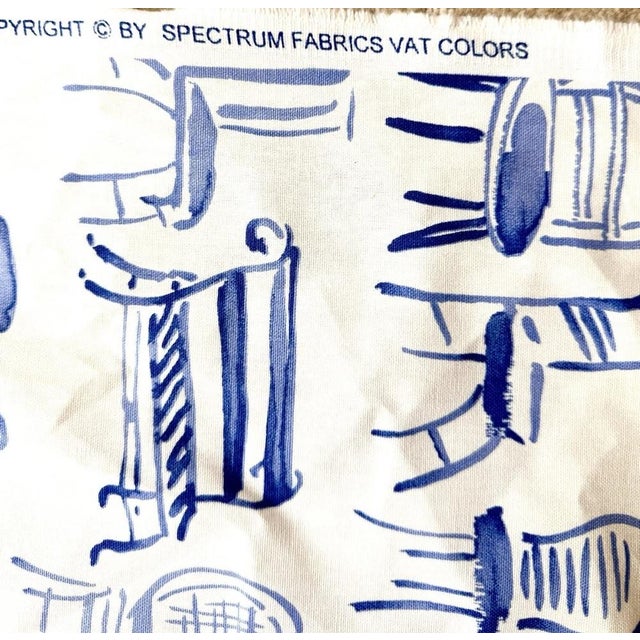 Vintage Novelty Decor Fabric Blue & White Chair Motif Upholstery Designer 8 Continuous Yards For Sale - Image 4 of 6