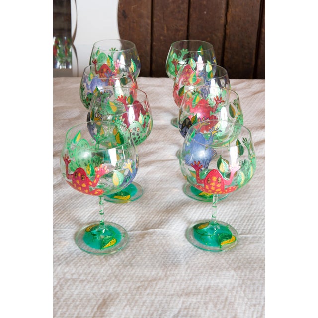 Mrs Henry Ford II estate- set of 8 white wine hand decorated frog glasses.