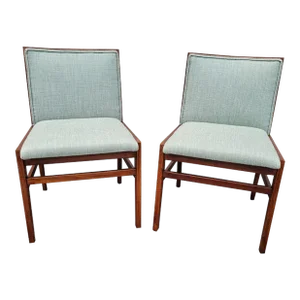 Pair of Mid 20th Century Teakwood Side Chairs with New Upholstery