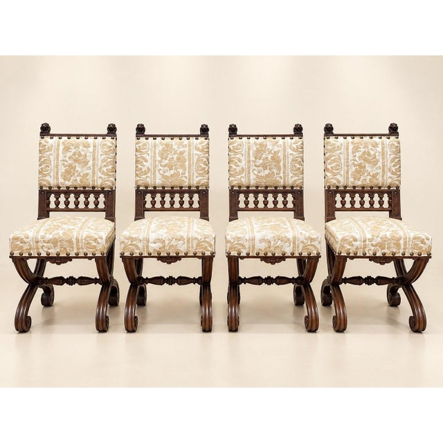 Beige Antique Renaissance High Chairs in Carved Walnut, 1800s, Set of 4 For Sale - Image 8 of 8