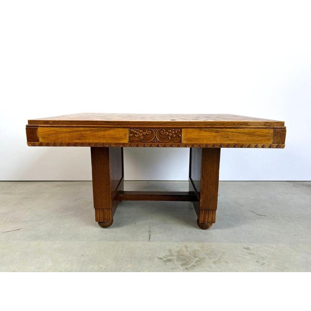 1940s Oak Marquetry Dining Table, France, 1940s For Sale - Image 5 of 13