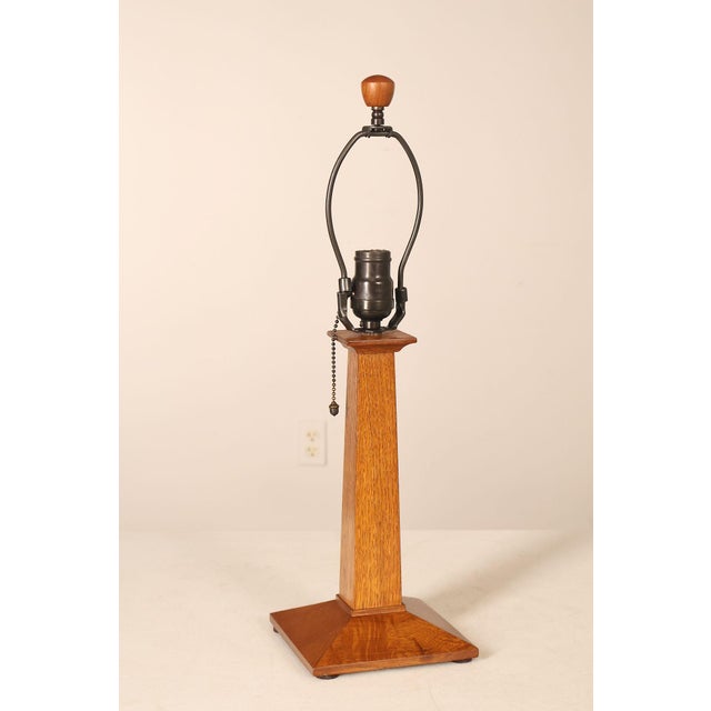 Mission Stickley Mission Collection Oak Table Lamp with Art Glass Shade For Sale - Image 3 of 18