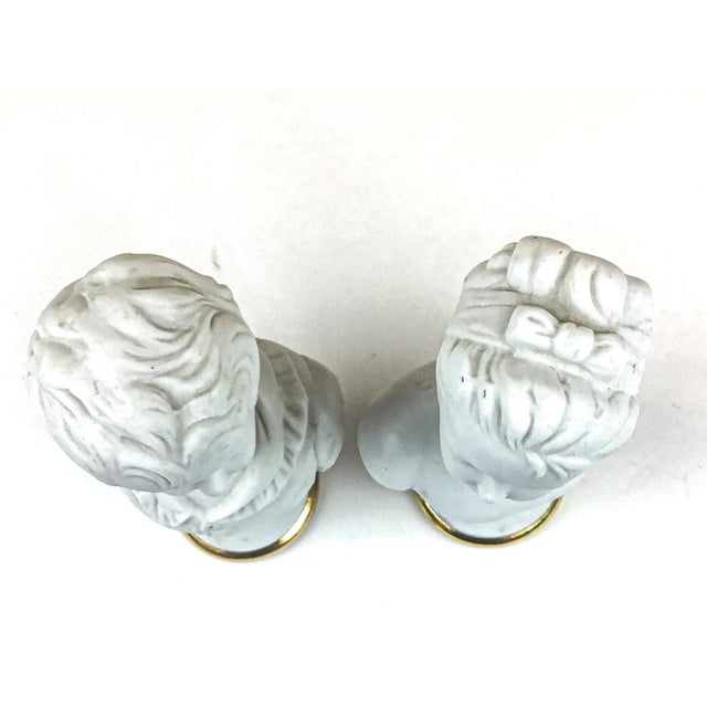 Ceramic Vintage Mid-Century Modern Lefton Bisque Porcelain Victorian Boy & Girl Pair Bust Statue For Sale - Image 7 of 11
