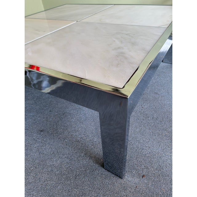 Leon Rosen for Pace Collection White Marble + Chrome Cocktail Table C1970s For Sale In Chicago - Image 6 of 6