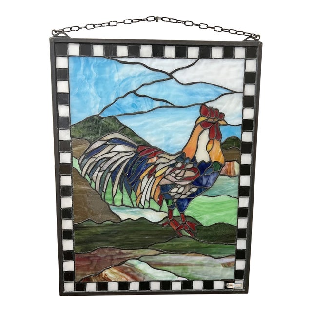 Meyda Tiffany Stained Glass Hanging Rooster Window Panel For Sale