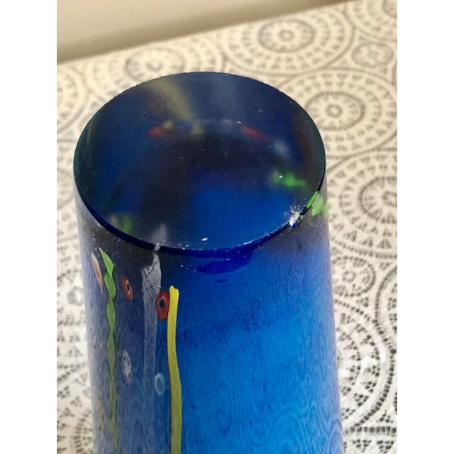 1950s Venetian Hand Blown Blue Art Glass Vase With Gold Inclusion by Milefiori of Murino For Sale - Image 10 of 12