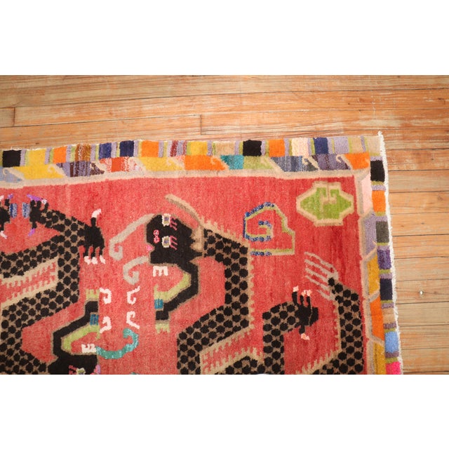 Zabihi Collection Colorful Dragon Vintage Tibetan Rug For Sale In New York - Image 6 of 9