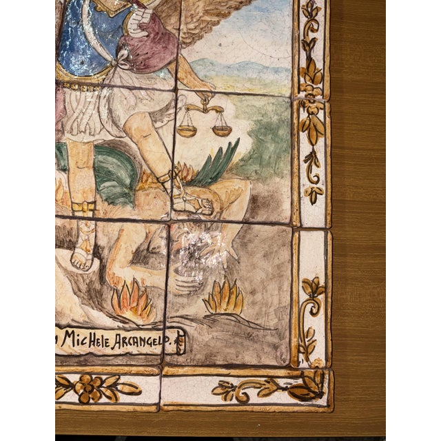 Hand-Painted Mosaic of St. Michael the Archangel, 1950s For Sale - Image 10 of 14