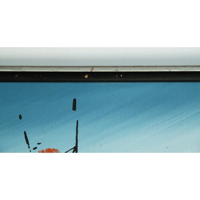 Baby Blue Large Scale Vintage 1970's Ski School Acrylic on Canvas Painting For Sale - Image 8 of 11