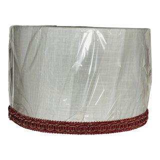 1990s Shabby Chic White Linen Lamp Shade With Red Gold Trim For Sale