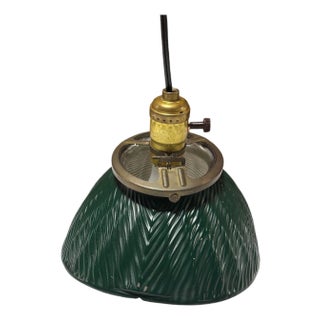 1930's Green Mercury Glass Industrial Pendant Light For Sale