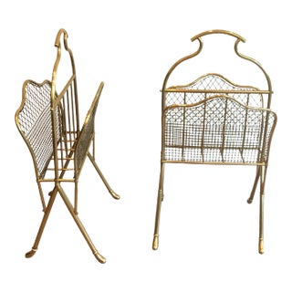 Brass Magazine Racks Attributed to Maison Jansen - A Pair For Sale