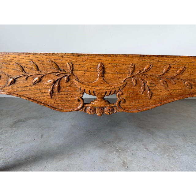 1960s 1960s French Provincial Louis XV–Style Hollywood Regency Carved Oak Parquetry Coffee Table For Sale - Image 5 of 14