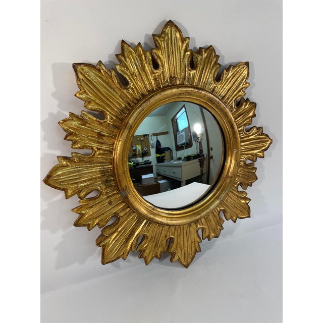 Vintage French Style Giltwood Sunburst Wall Mirror For Sale - Image 11 of 15