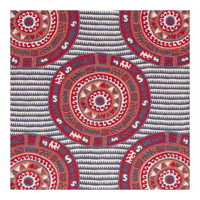 Sample - Schumacher Corfu Fabric in Navy Multi For Sale