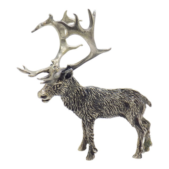Vintage Italian Handmade Genuine Silver Large Stag Deer Sculpture by Italian Silver Artist Mario Cerreti For Sale