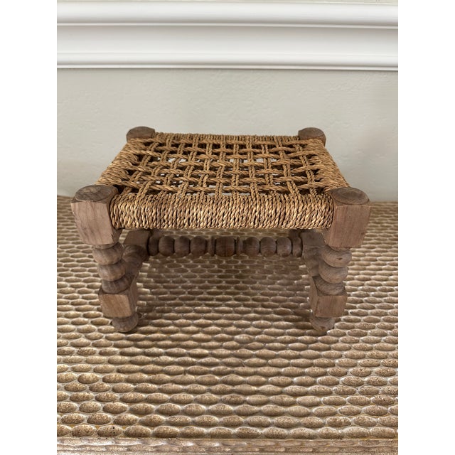 Vintage French Audoux Minet Style Handcrafted Rope & Wood Stool For Sale - Image 13 of 16