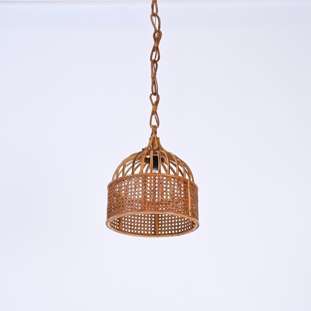 1960s French Riviera Round Pendant in Rattan and Wicker, Italy, 1970s For Sale - Image 5 of 12