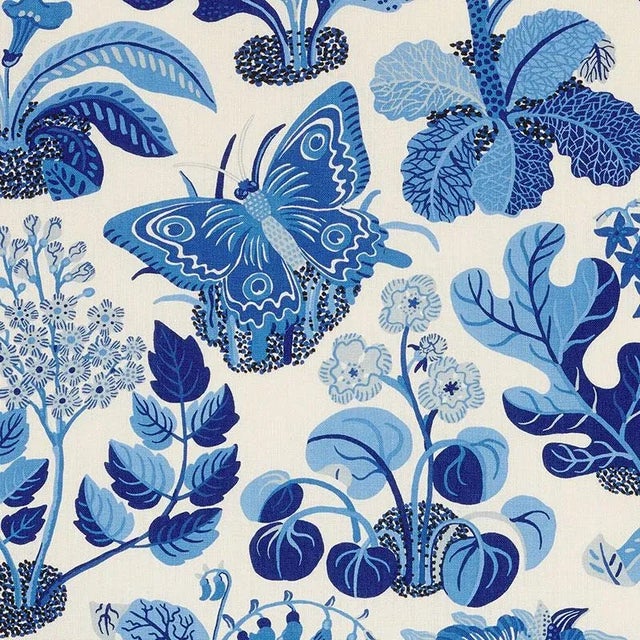 Schumacher Exotic Butterfly Fabric in Marine For Sale
