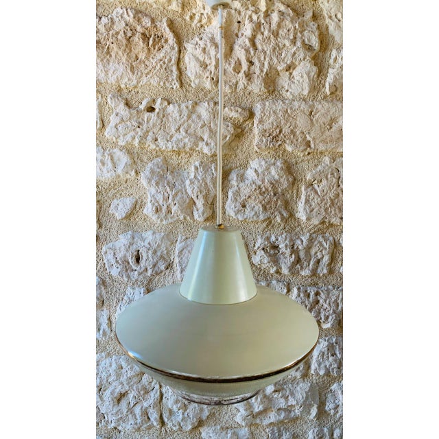 1960s Mid-Century UFO Pendant Light in Opaline Glass, 1960s For Sale - Image 5 of 16