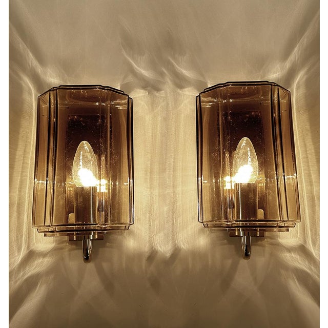 Gold Vintage Glass Sconces from Glashütte Limburg, 1970s, Set of 2, Set of 2 For Sale - Image 8 of 17
