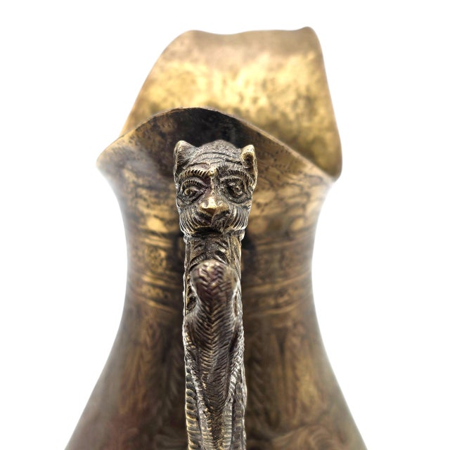 19th Century Islamic Arabic Engraved Brass Jug With Figural Handle For Sale - Image 10 of 13