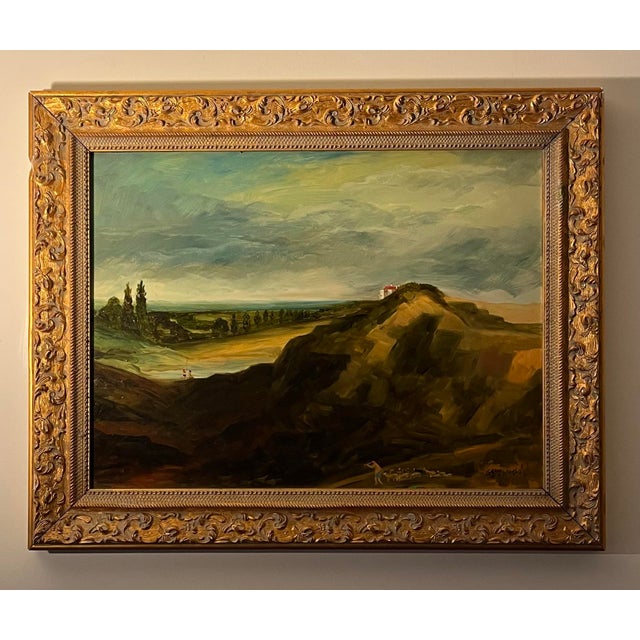 French Oil Painting of a French Landscape With Shepherd Playing a Flute and Leading Sheep… For Sale - Image 3 of 9